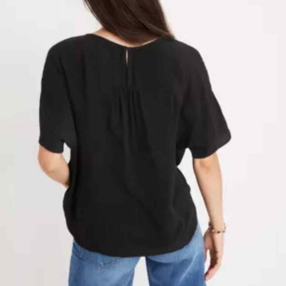 Madewell Rhyme Womens Top Size Small Black Relaxed Fit Short Sleeve Boxy Blouse - Picture 2 of 6